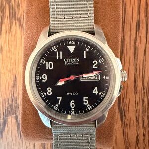 Citizen Chandler Eco-Drive Black Dial Watch with Gray Strap